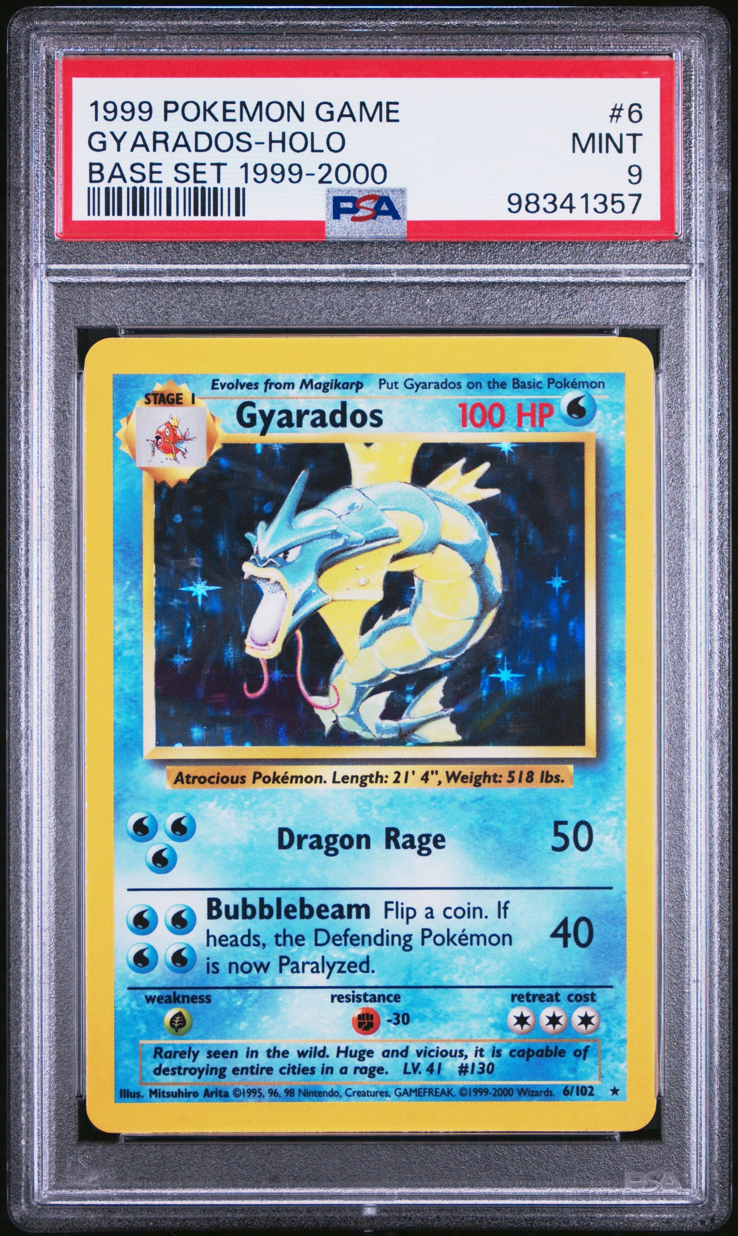 PSA 09 Pokemon 4th Print Base Set 1999-2000 Gyarados Holo 6/102 *POP 59*
